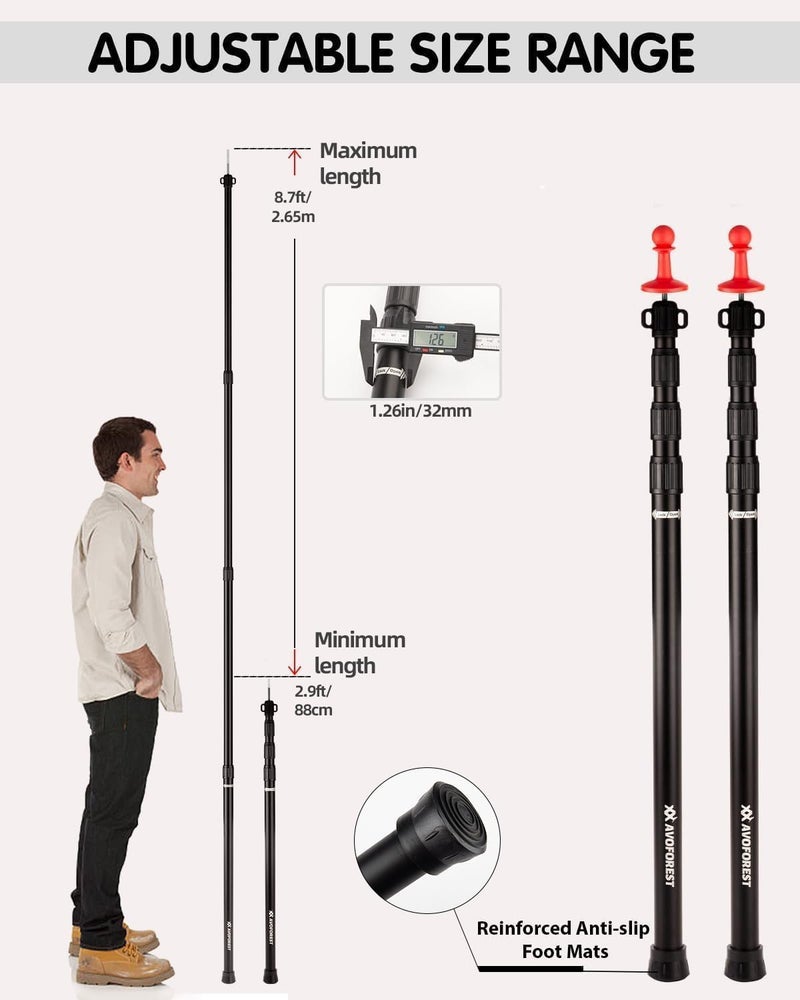 AVOFOREST Tarp Poles Heavy Duty Adjustable, Aviation Aluminum 8.7FT Tent Poles Lengthen and Thicken with Protection Cap Awning Poles Set of 4 for Hiking - Image 2